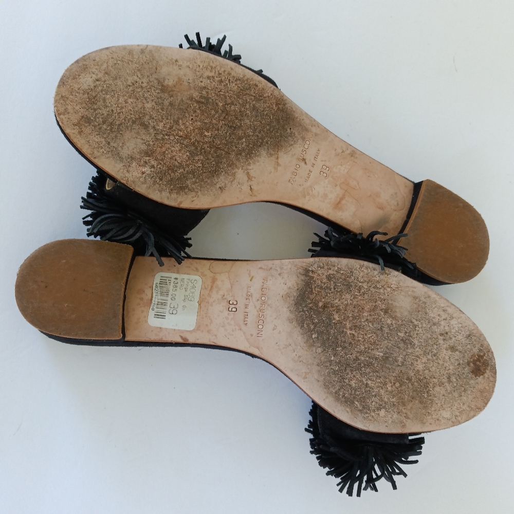 Fabio Rusconi Suede Fringe Slip-On Slides Black - Picture 6 of 8